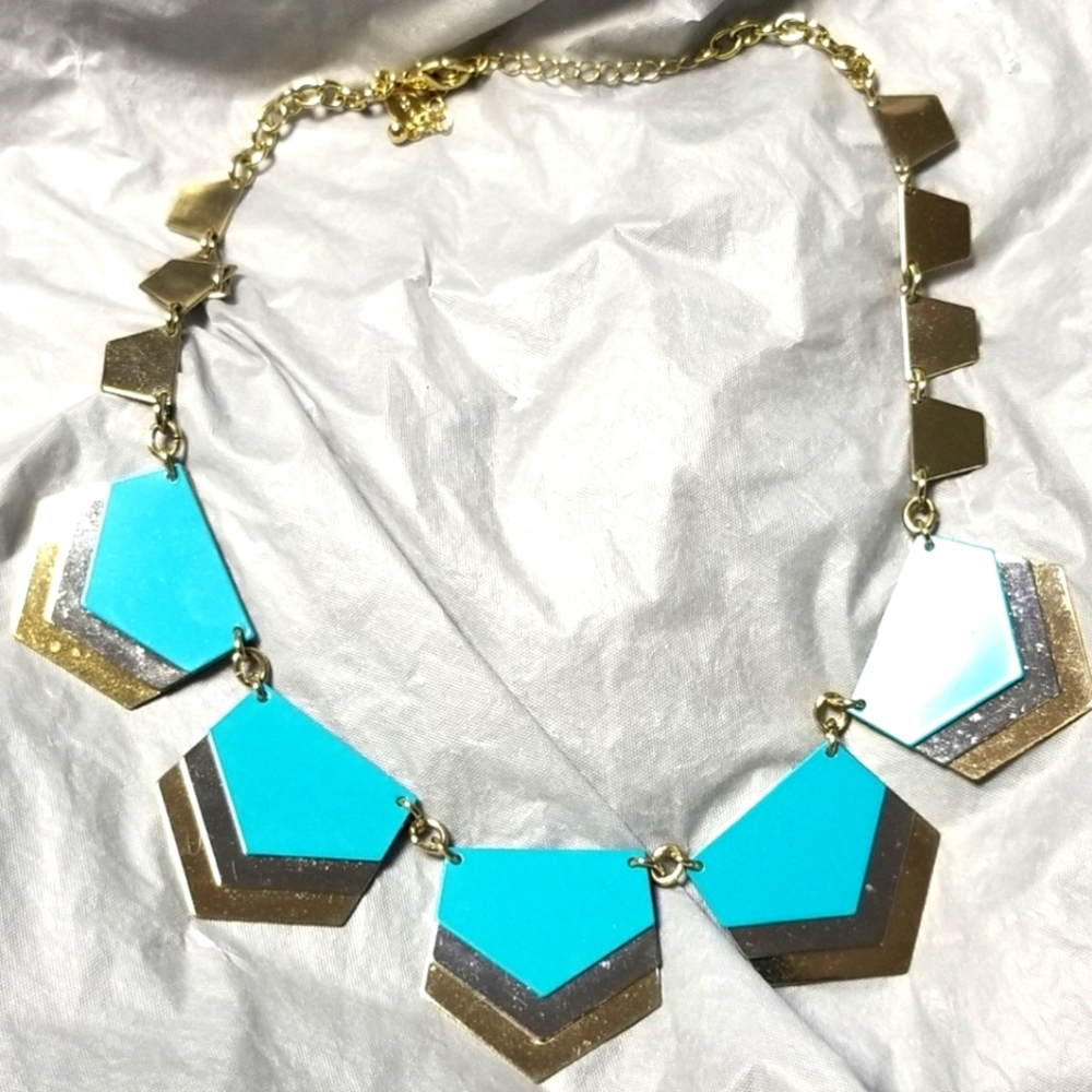 Express Geometric Gold and Turquoise Necklace